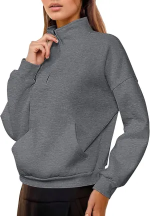 Women's Half Zip Sweatshirts Crew Neck Cropped Sweater Quarter Zipper Long Sleeve Hoodied Pullover Y2K Clothes