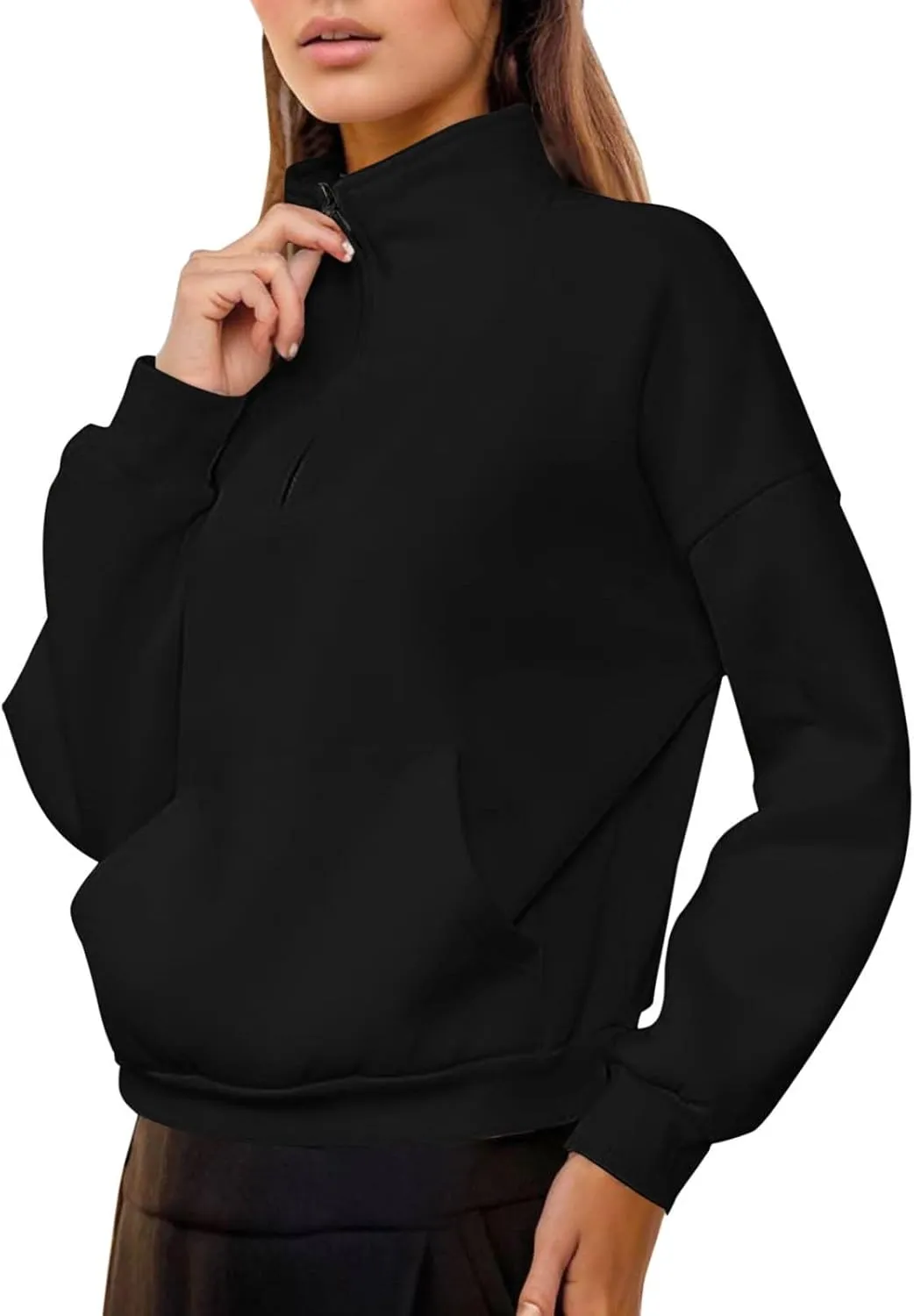 Women's Half Zip Sweatshirts Crew Neck Cropped Sweater Quarter Zipper Long Sleeve Hoodied Pullover Y2K Clothes