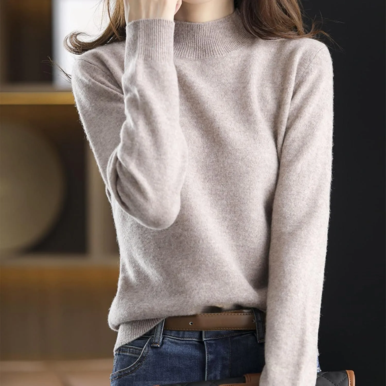 Women's Heavyweight Pullover Sweaters 2023 Fall Knitted Light Sweaters for Women Dressy Turtleneck Crop Mock Neck Y2K