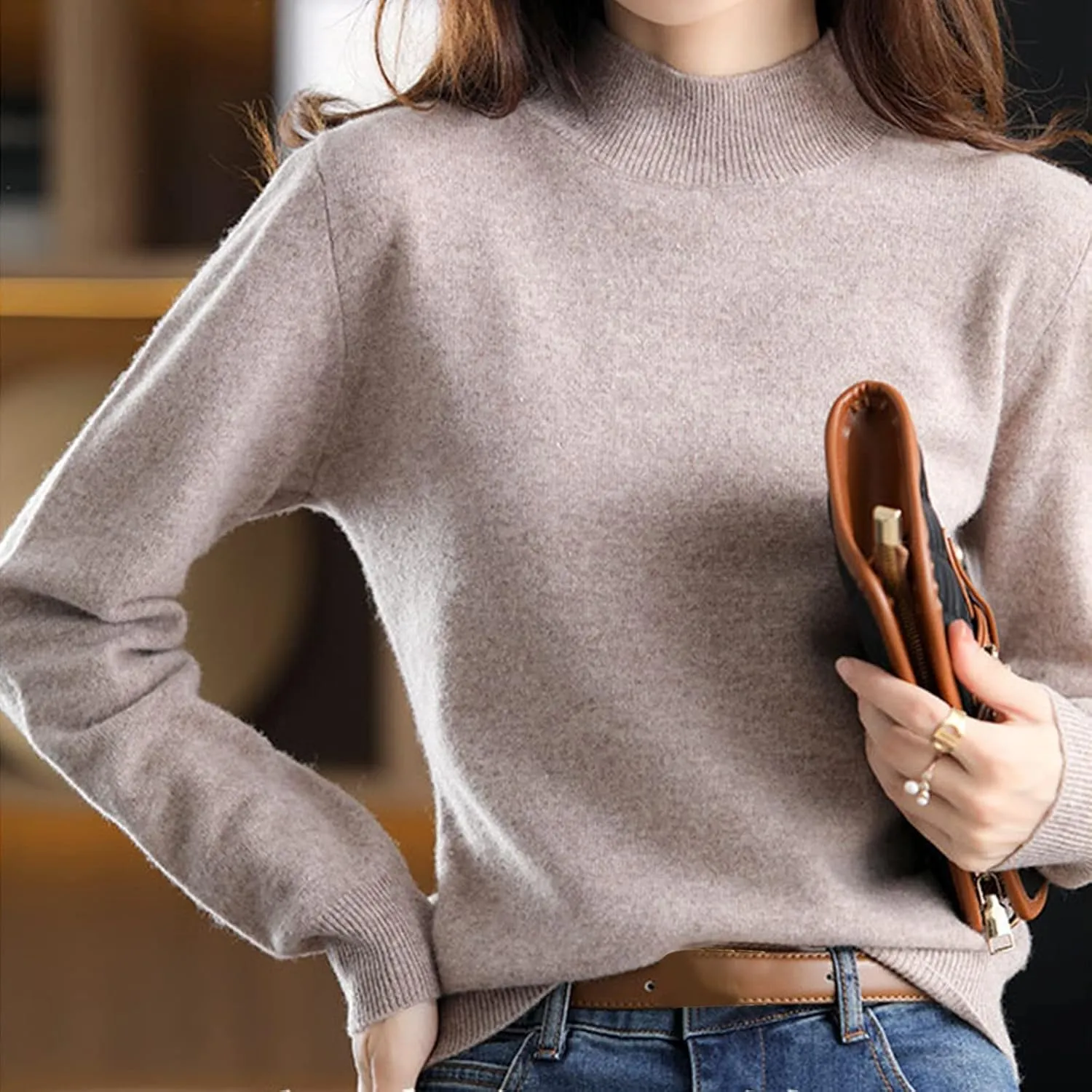 Women's Heavyweight Pullover Sweaters 2023 Fall Knitted Light Sweaters for Women Dressy Turtleneck Crop Mock Neck Y2K