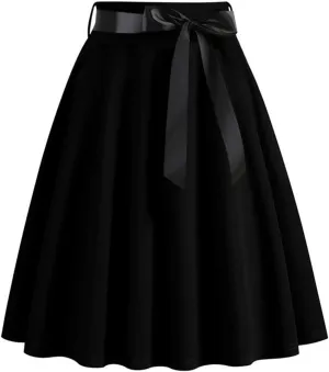 Women's High Waist A-Line Skirt Skater Versatile Stretchy Flared Midi Skirt Vinage Skirt Pleated Basic Cocktail Skirt