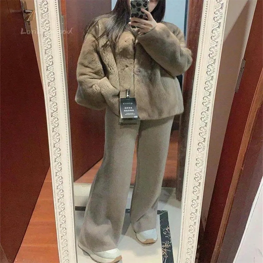 Women's high Waist Knitted Wool Pants Elastic Elastic Waist Solid Color Casual Women's Pants