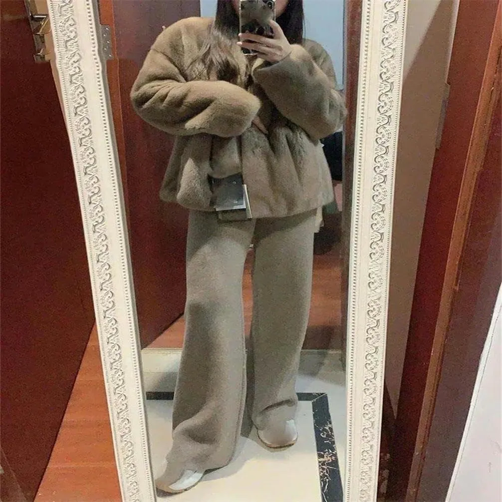 Women's high Waist Knitted Wool Pants Elastic Elastic Waist Solid Color Casual Women's Pants