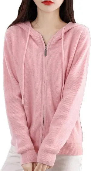 Women's Hooded Zipper Cardigan Cashmere Sweater Women Casual Long Sleeve Loose Cardigan