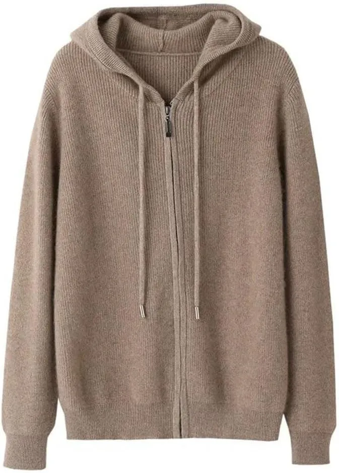 Women's Hooded Zipper Cardigan Cashmere Sweater Women Casual Long Sleeve Loose Cardigan
