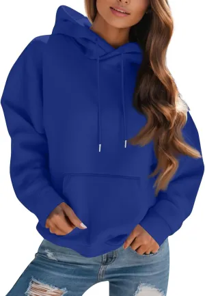 Womens Hoodies Fall Oversized Sweatshirt Preppy Fleece Pullover Solid Color Comfort Hoodie With Pockets