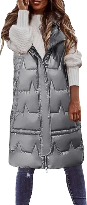 Womens Lightweight Thicken Down Jacket Outdoor Windproof Zipper Parkas Jacket Thermal Padded Oversized Winter Coats Casual