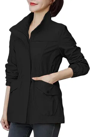 Women's Long Sleeve Fashion Solid Color Zipper Waist Slimming Mid Length Windbreaker Casual Jacket Outerwear Womens Coat