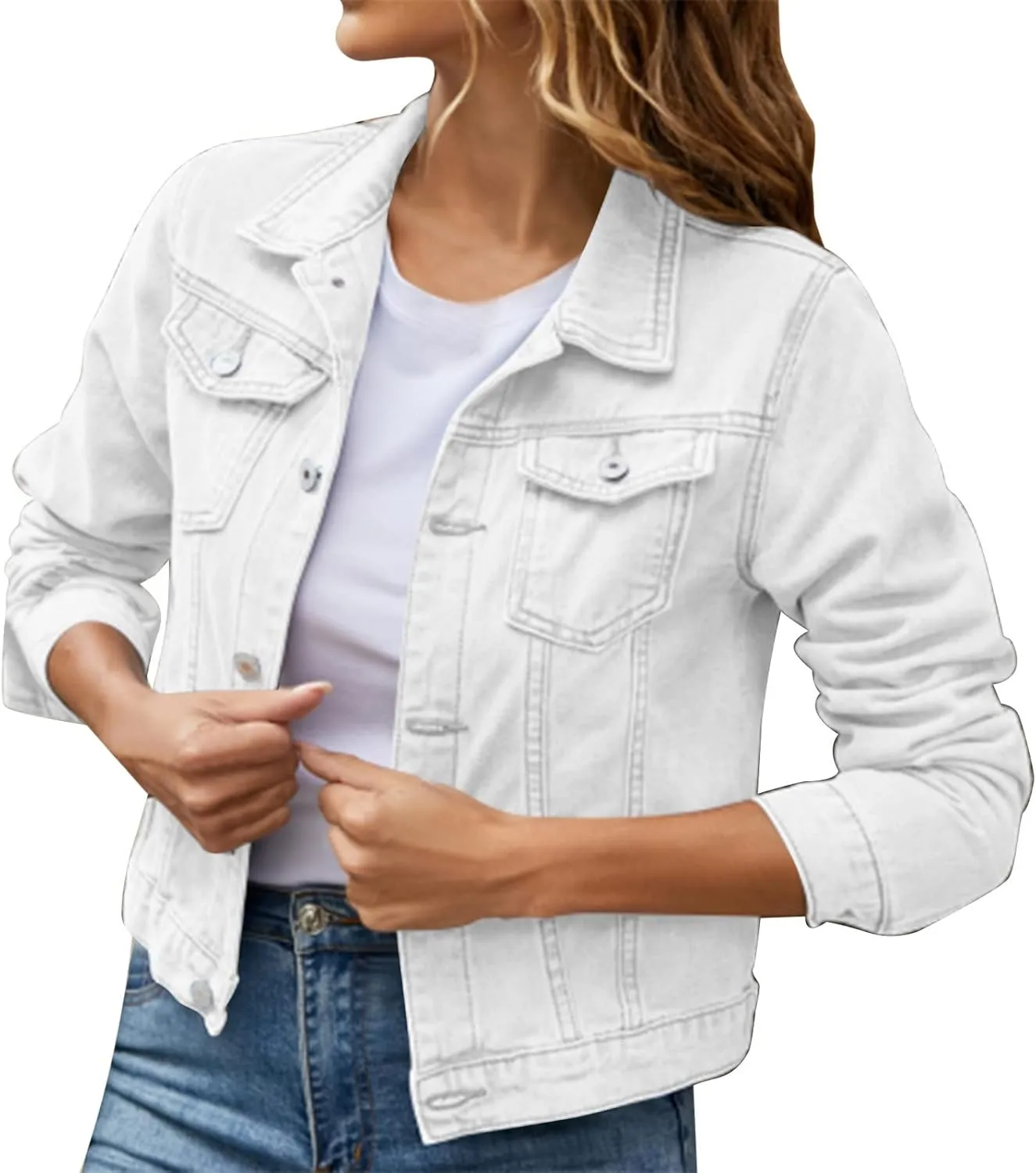Womens Long Sleeve Short Denim Jackets Lightweight Cropped Jean Jacket Coats for Women Summer Trendy