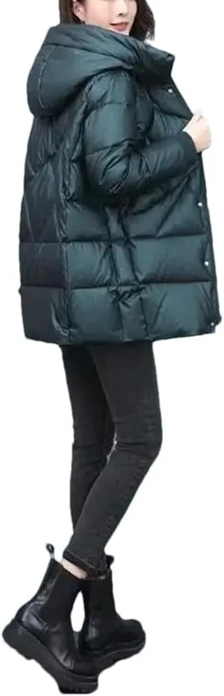 Women's Mid-Length Jackets Winter Thick Down Padded Jacket Vintage Hooded Cotton Coat