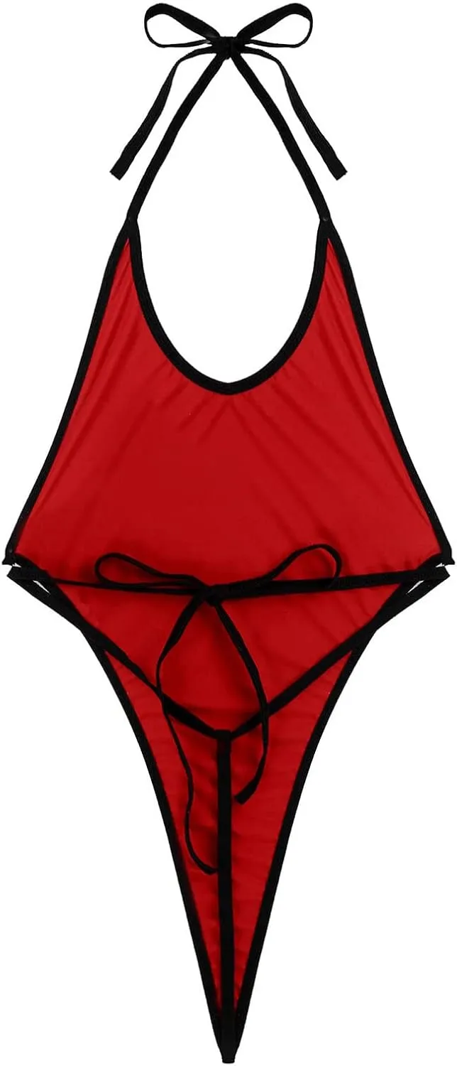 Women's Monokini One Piece Thong Swimsuit Halterneck Backless High Cut Bathing Suit