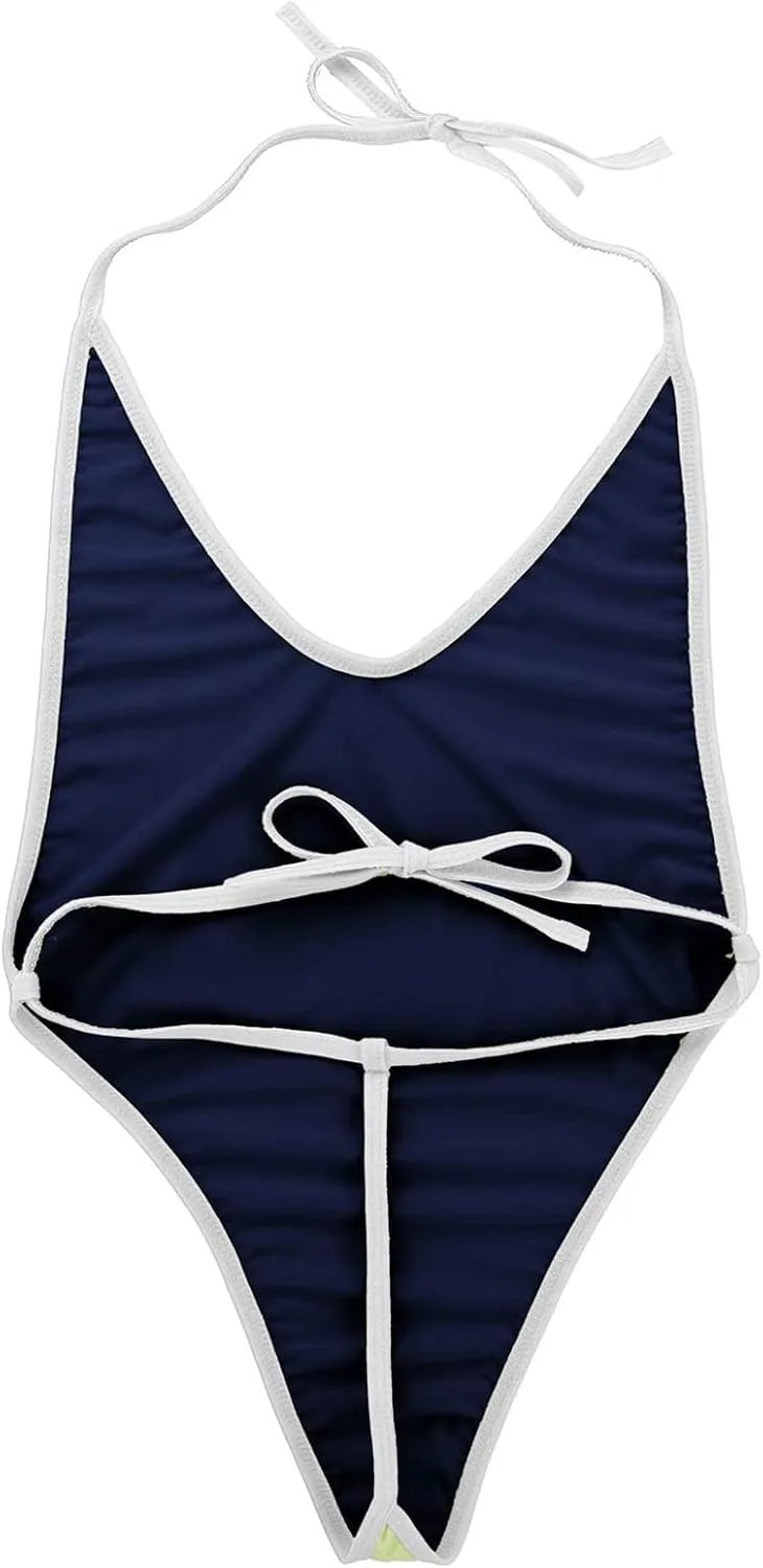 Women's Monokini One Piece Thong Swimsuit Halterneck Backless High Cut Bathing Suit