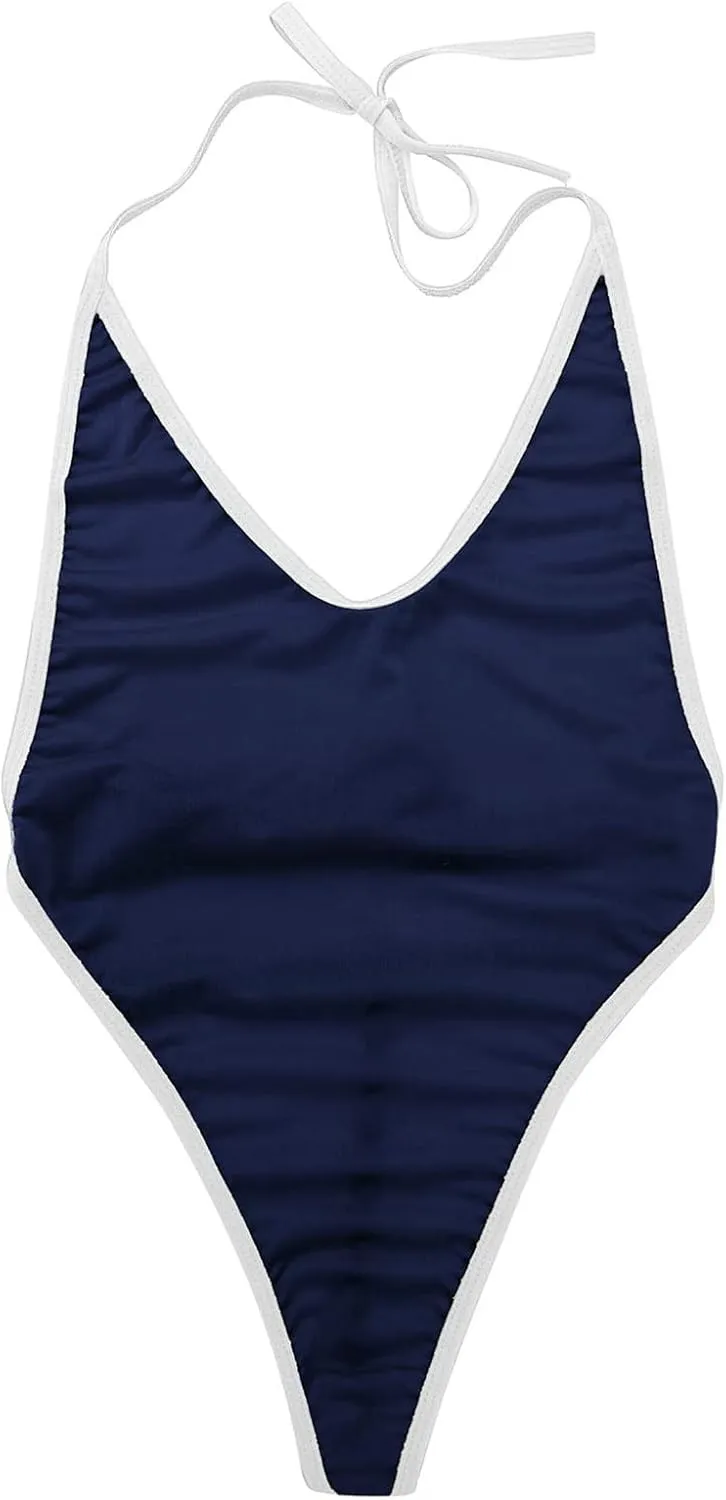 Women's Monokini One Piece Thong Swimsuit Halterneck Backless High Cut Bathing Suit