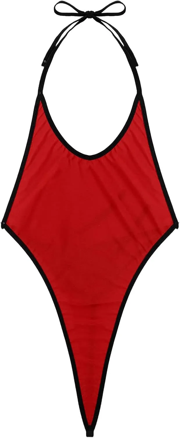 Women's Monokini One Piece Thong Swimsuit Halterneck Backless High Cut Bathing Suit