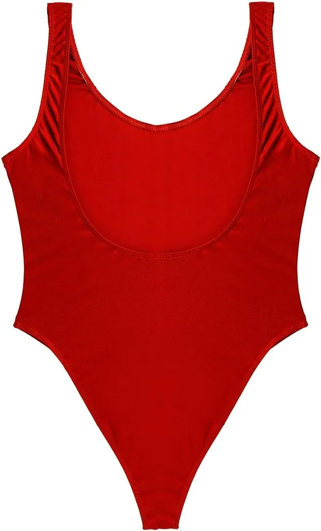 Women's One Piece High Cut Low Back Swimwear Gymnastics Leotard Bathing Suits
