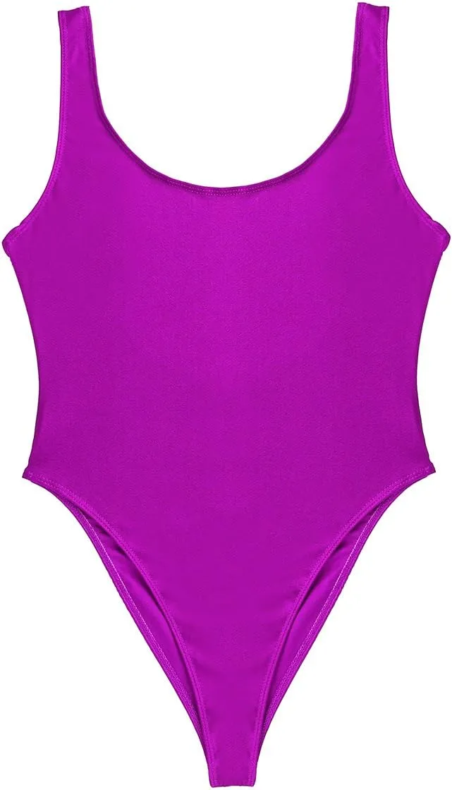 Women's One Piece High Cut Low Back Swimwear Gymnastics Leotard Bathing Suits