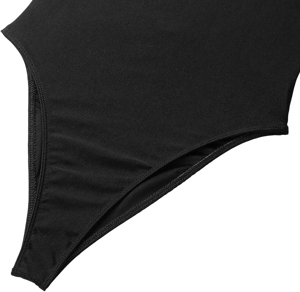 Women's One Piece High Cut Low Back Swimwear Gymnastics Leotard Bathing Suits