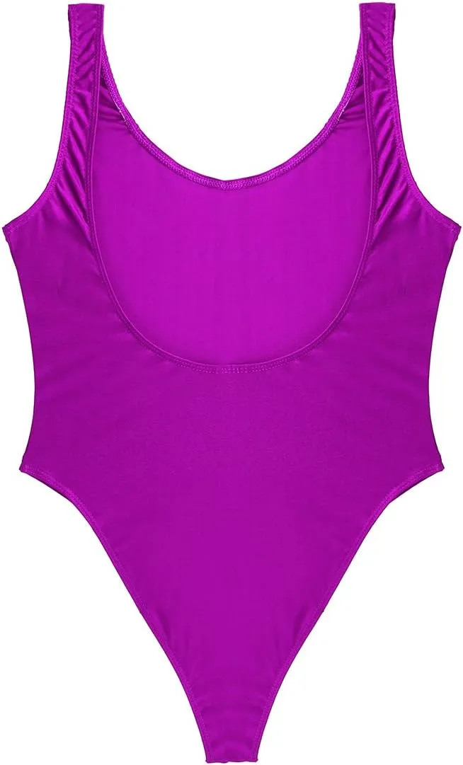 Women's One Piece High Cut Low Back Swimwear Gymnastics Leotard Bathing Suits