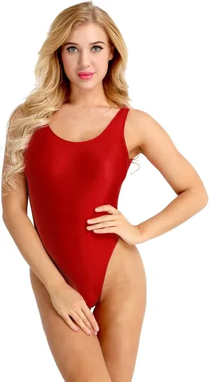 Women's One Piece High Cut Low Back Swimwear Gymnastics Leotard Bathing Suits