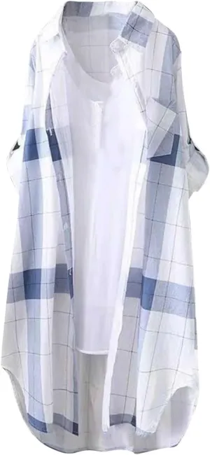 Womens Oversized Button Down Plaid Shacket Shirt with Pockets Roll Up Long Sleeve Casual Boyfriend Tunic Blouse Top