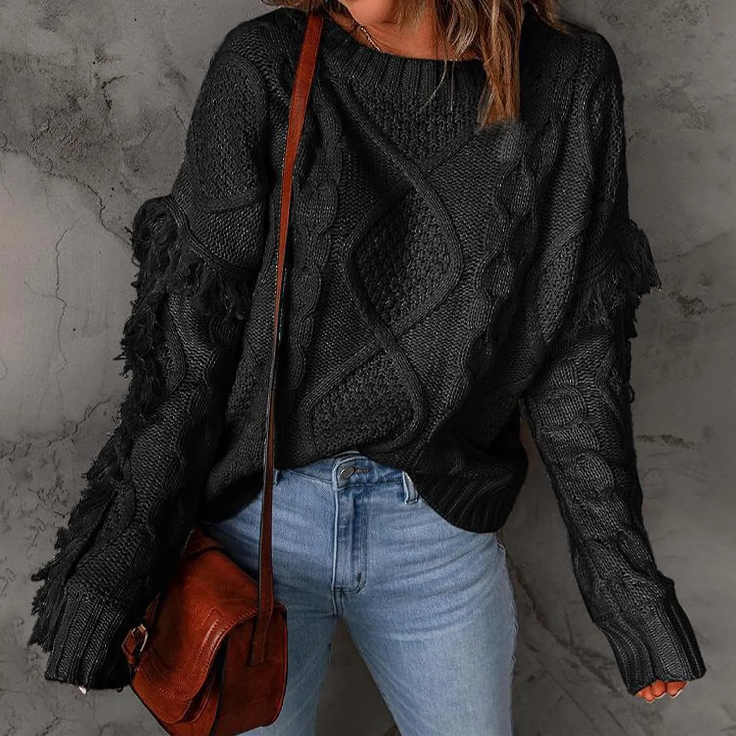 Womens Oversized Chunky Cable Knit Sweater 2024 Fall Long Sleeve Crewneck Pullover Sweaters Tops Winter Outfits