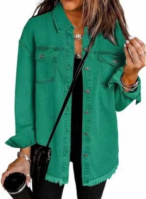 Women's Oversized Denim Jacket Lightweight Button Down Long Jean Jacket Casual Boyfriend Distresse Jacket Coats