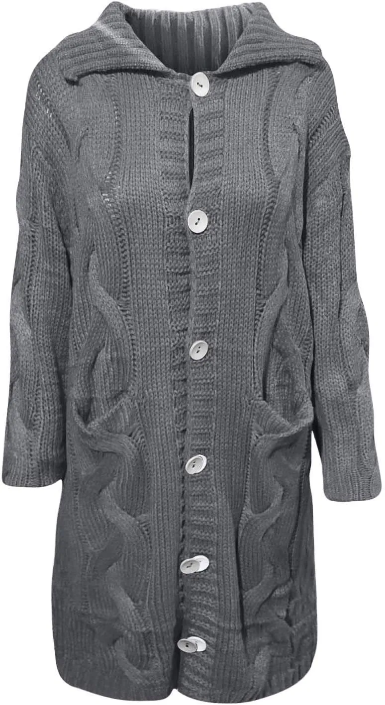 Women's Oversized Open Front Long Sleeve Cardigan Chunky Knit Sweaters Winter Open Front with Pockets Knit Sweater Tops