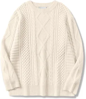 Womens Oversized Sweaters Crewneck Long Sleeve Casual Loose Pullover Sweater Cable Knit Vintage Tops