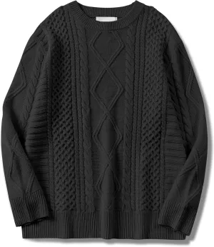 Womens Oversized Sweaters Crewneck Long Sleeve Casual Loose Pullover Sweater Cable Knit Vintage Tops