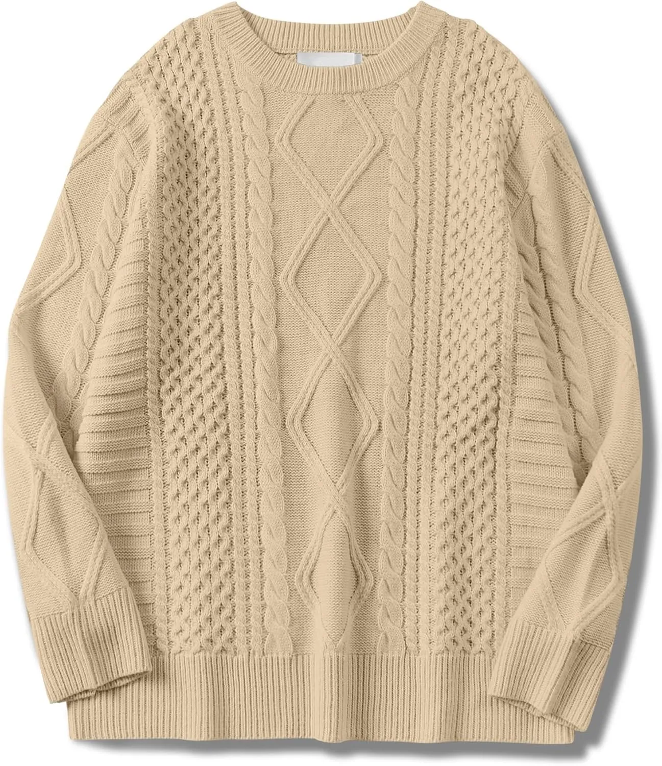 Womens Oversized Sweaters Crewneck Long Sleeve Casual Loose Pullover Sweater Cable Knit Vintage Tops