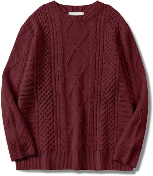 Womens Oversized Sweaters Crewneck Long Sleeve Casual Loose Pullover Sweater Cable Knit Vintage Tops