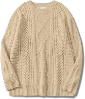 Womens Oversized Sweaters Crewneck Long Sleeve Casual Loose Pullover Sweater Cable Knit Vintage Tops