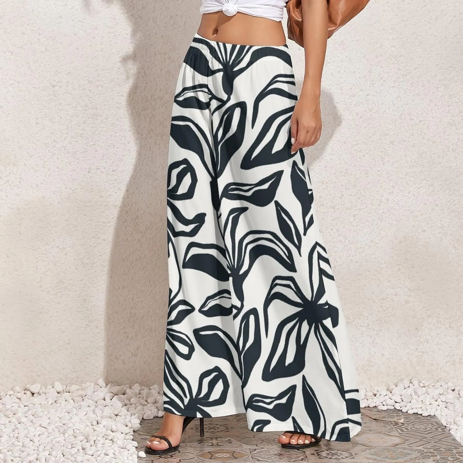 Women's Pants Elastic High Waisted Boho Tie Die Colors Flower Palazzo Casual Wide Leg Dress Pants for Women