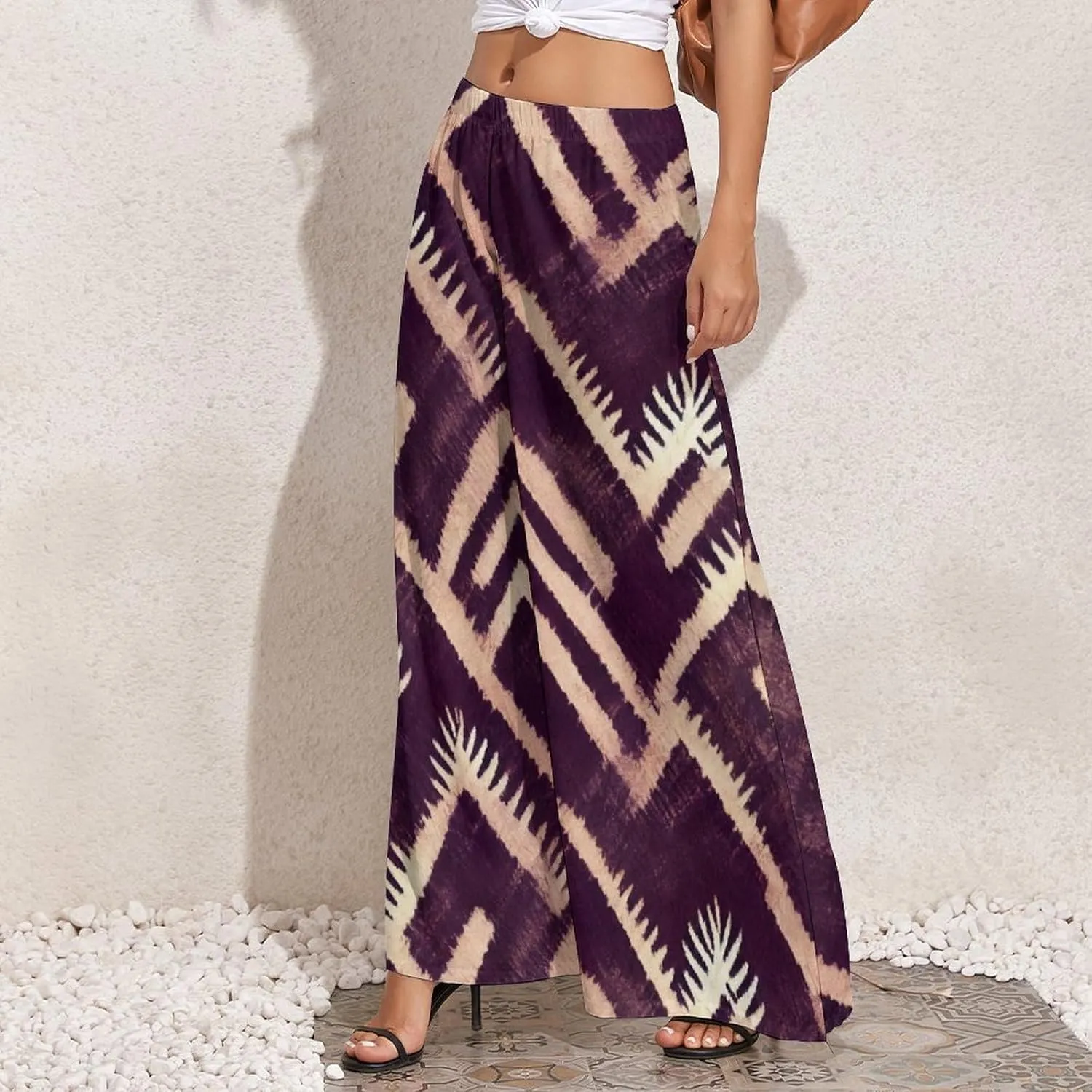 Women's Pants Elastic High Waisted Boho Tie Die Colors Flower Palazzo Casual Wide Leg Dress Pants for Women