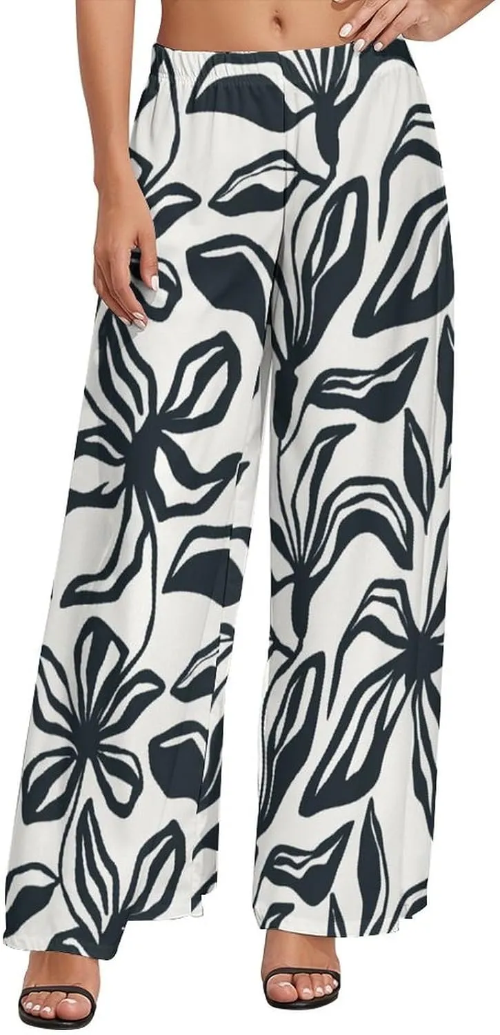 Women's Pants Elastic High Waisted Boho Tie Die Colors Flower Palazzo Casual Wide Leg Dress Pants for Women