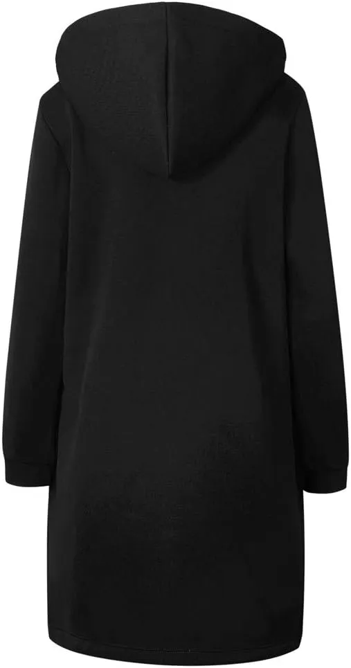 Women's Plus Size Hooded Coat Long Zipper Sweatshirts Lightweight Fall Jacket Fashion Trendy Casual Trench Coat