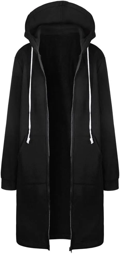 Women's Plus Size Hooded Coat Long Zipper Sweatshirts Lightweight Fall Jacket Fashion Trendy Casual Trench Coat