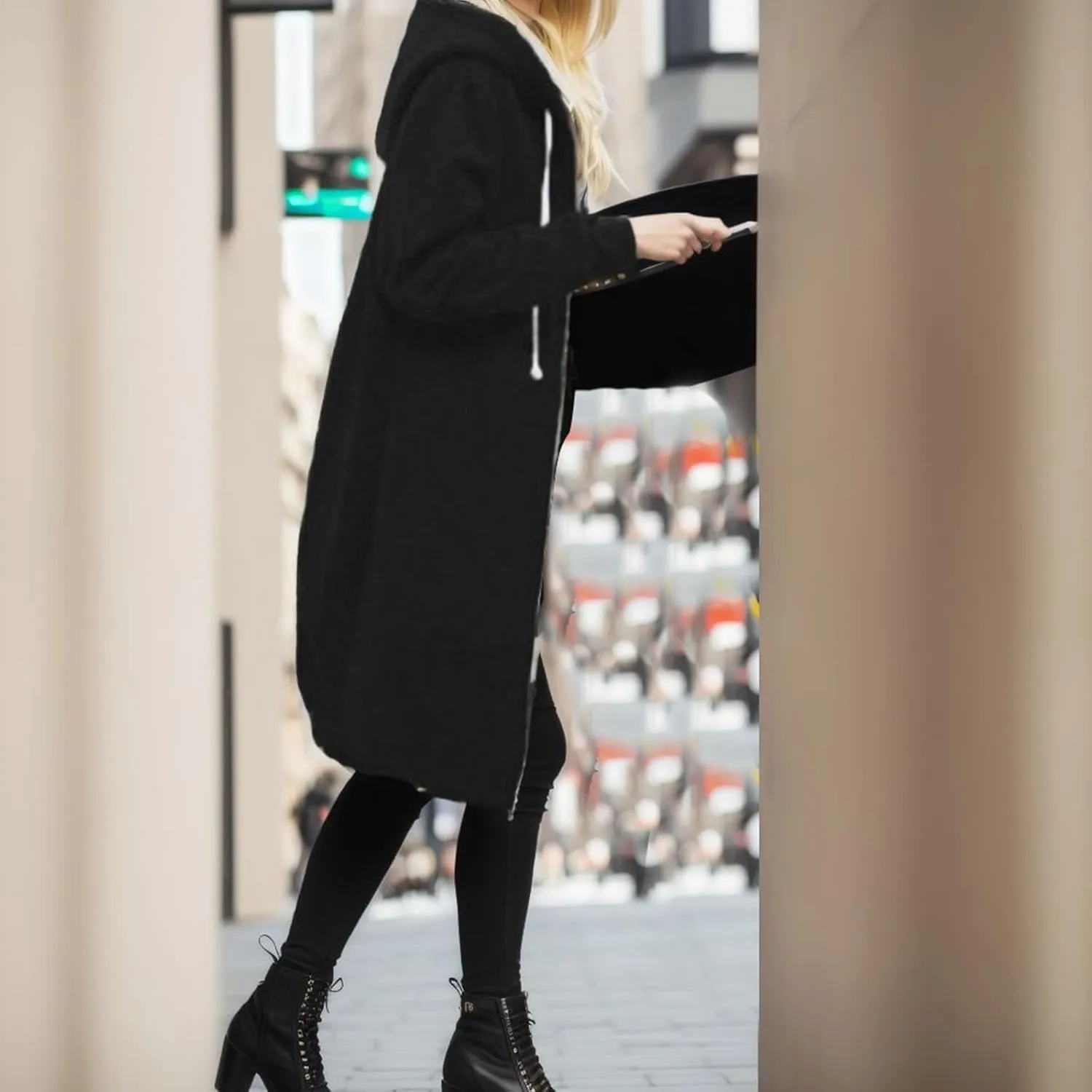 Women's Plus Size Hooded Coat Long Zipper Sweatshirts Lightweight Fall Jacket Fashion Trendy Casual Trench Coat