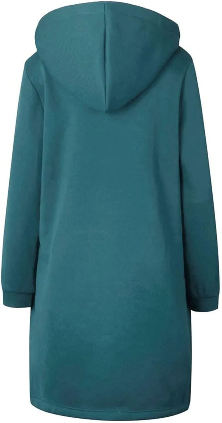 Women's Plus Size Hooded Coat Long Zipper Sweatshirts Lightweight Fall Jacket Fashion Trendy Casual Trench Coat