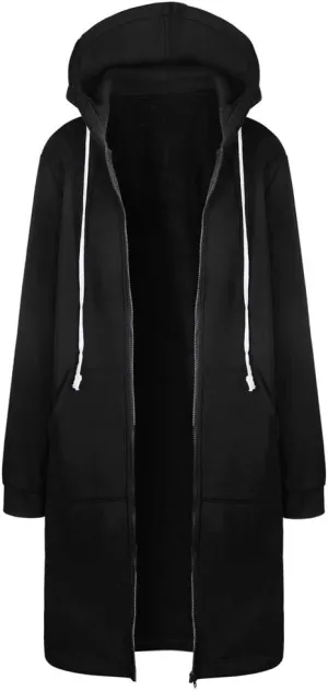 Women's Plus Size Hooded Coat Long Zipper Sweatshirts Lightweight Fall Jacket Fashion Trendy Casual Trench Coat