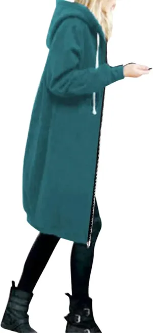 Women's Plus Size Hooded Coat Long Zipper Sweatshirts Lightweight Fall Jacket Fashion Trendy Casual Trench Coat