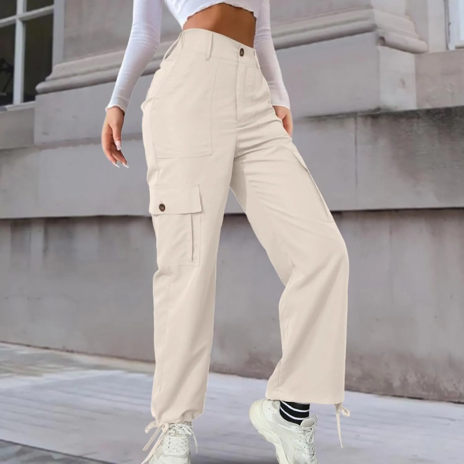 Women's Pocket High Waist Workwear Pants Casual Versatile Pants Lightweight Casual