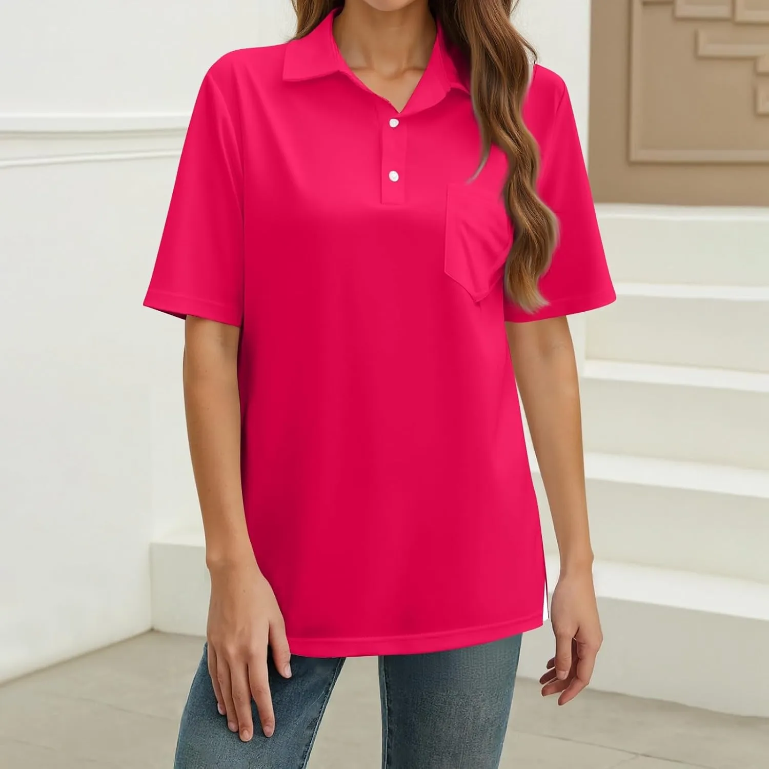 Womens Polo Shirts Short Sleeve Button Collared Golf Tops Casual Tennis Workout Business Dressy Summer Blouse Tees