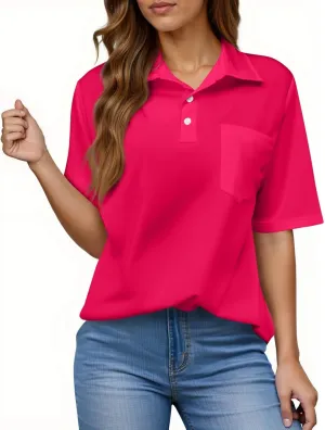Womens Polo Shirts Short Sleeve Button Collared Golf Tops Casual Tennis Workout Business Dressy Summer Blouse Tees