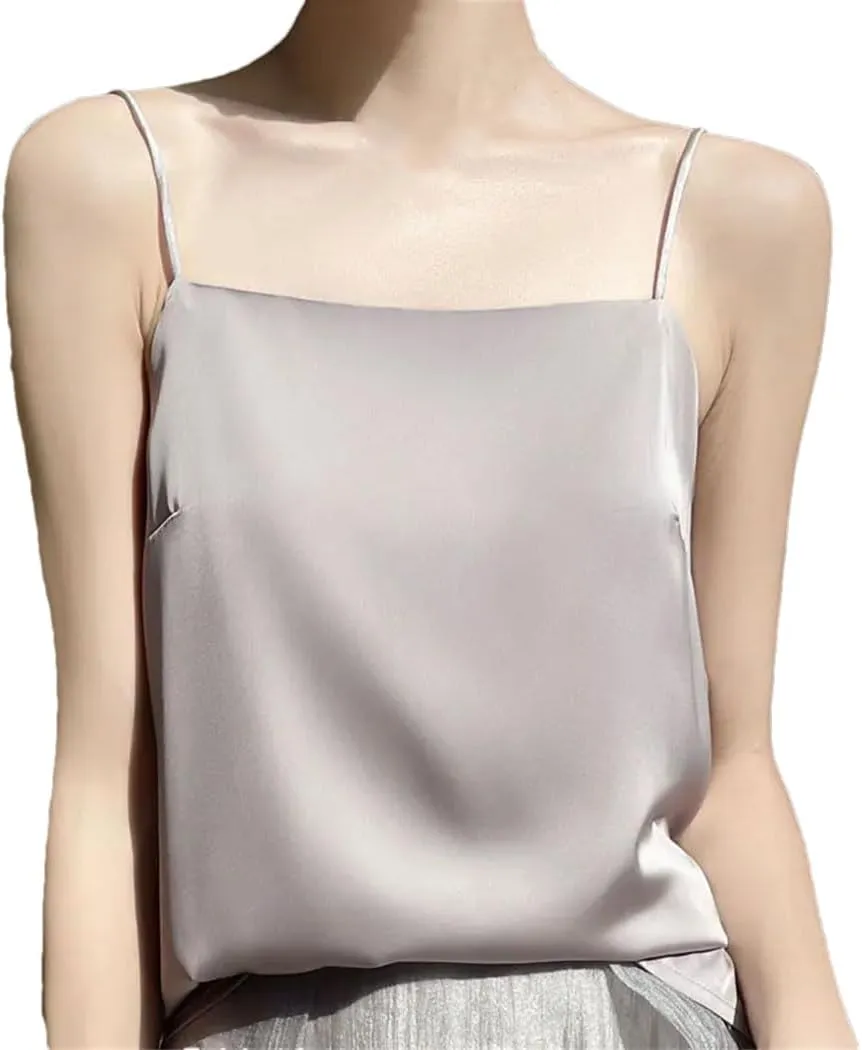Women's Satin Sleeveless Tank Top Slim Fit Versatile Camisole With Thin Straps Korean-Inspired Layering Piece