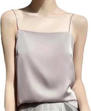 Women's Satin Sleeveless Tank Top Slim Fit Versatile Camisole With Thin Straps Korean-Inspired Layering Piece