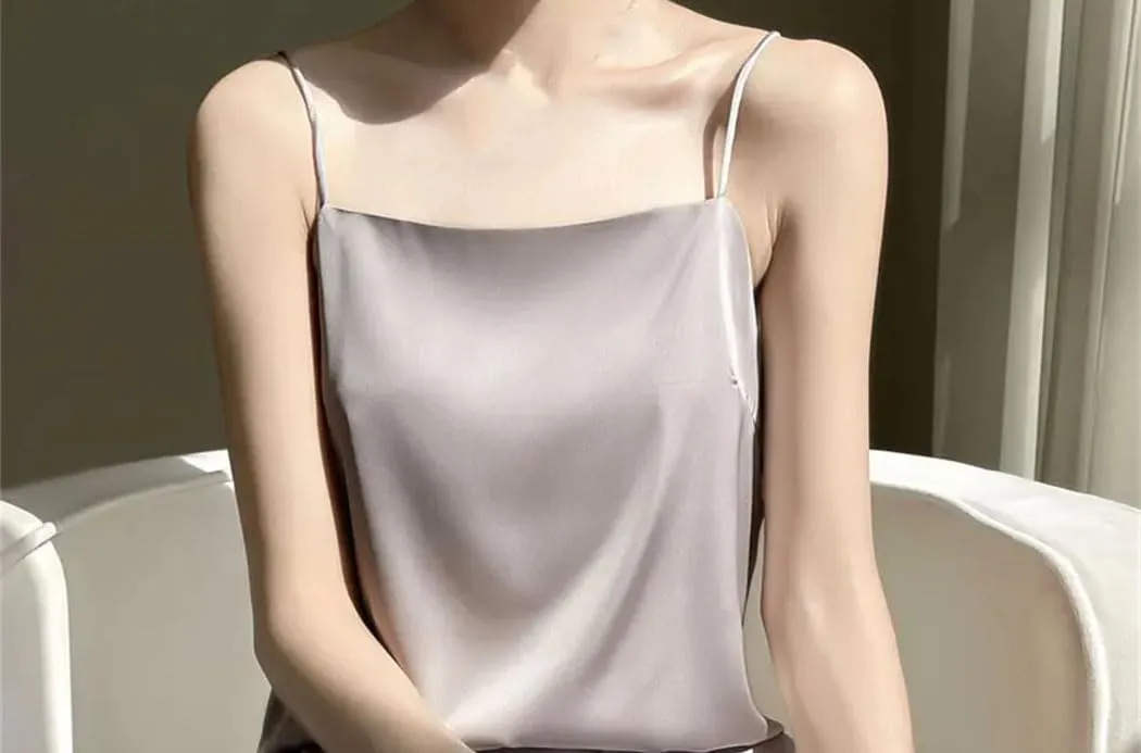 Women's Satin Sleeveless Tank Top Slim Fit Versatile Camisole With Thin Straps Korean-Inspired Layering Piece