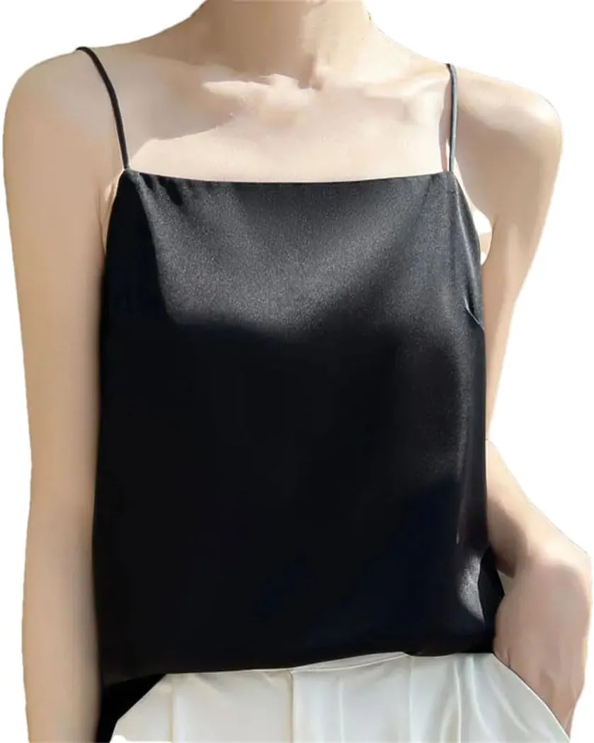 Women's Satin Sleeveless Tank Top Slim Fit Versatile Camisole With Thin Straps Korean-Inspired Layering Piece