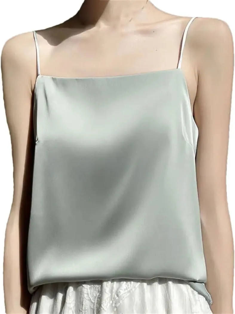 Women's Satin Sleeveless Tank Top Slim Fit Versatile Camisole With Thin Straps Korean-Inspired Layering Piece