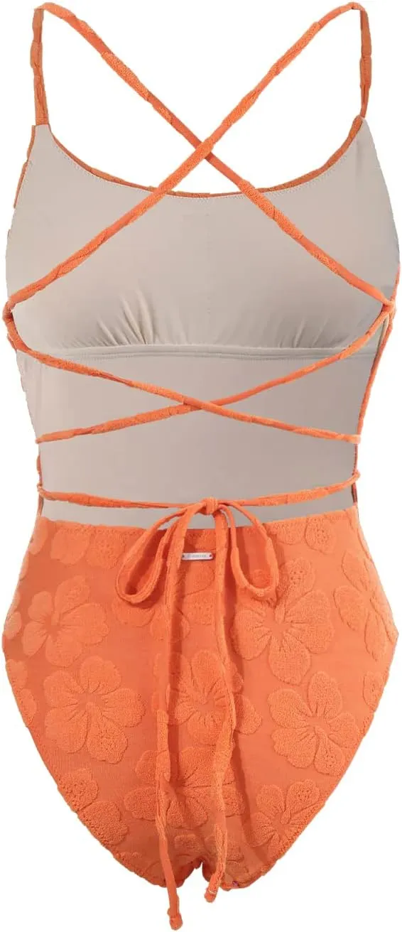 Women's Sexy Bathing Suits Criss Tie Backless High Cut One Piece Swimwear